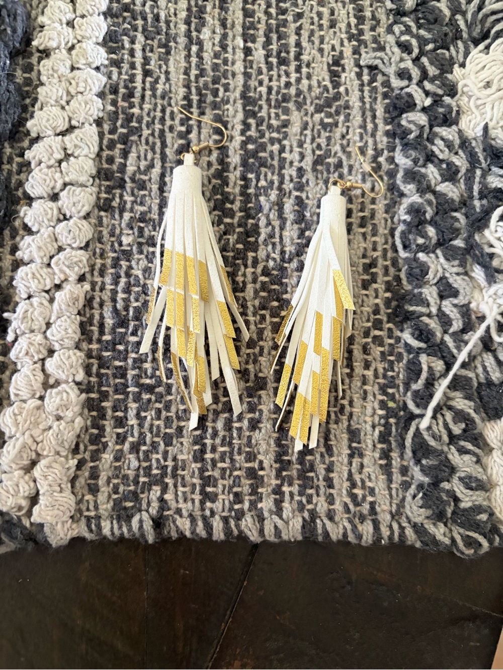 Plunder Cream and Gold Layered Fringe Tassel Earrings